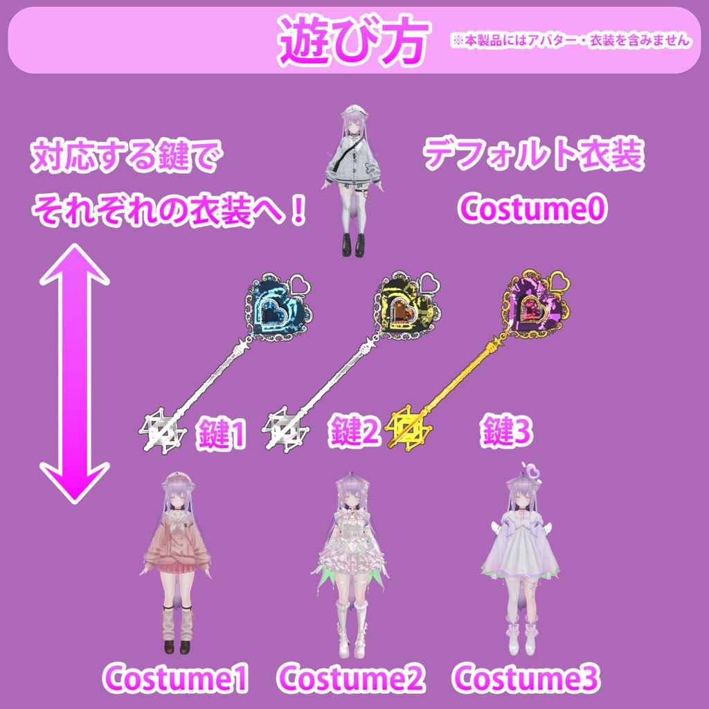 【VRC/衣装チェンジギミック】🗝 DressUpKey 🗝 (🌸発売記念 年末年始セール中)🌸600⇒500円)