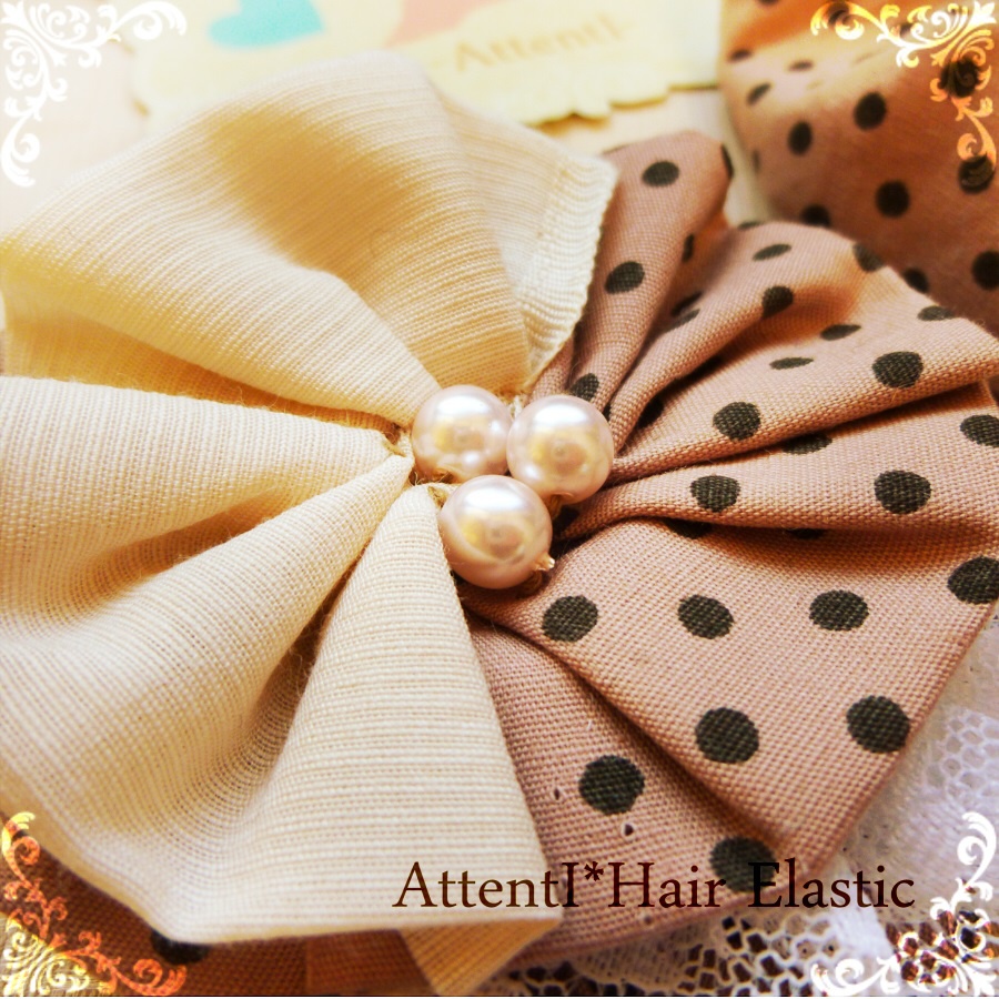 水玉ピンクのシュシュとヘアゴムセット