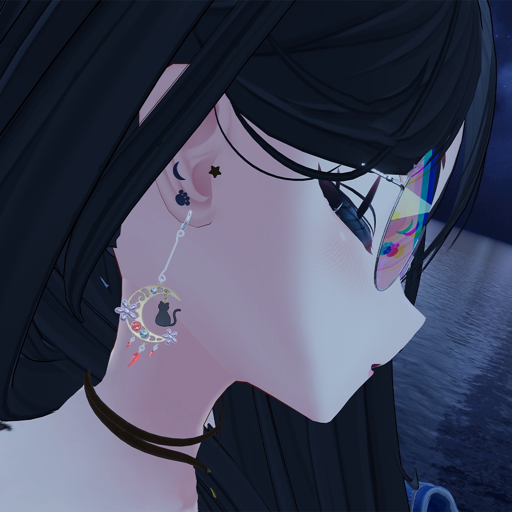 【VRChat想定】月花と猫 イヤリング【PB対応】
