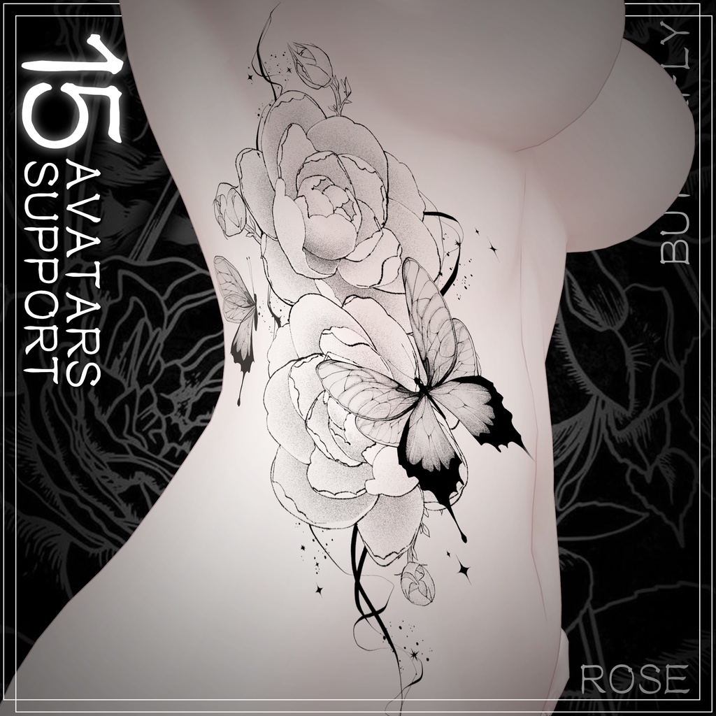 蝶と薔薇のタトゥー 15アバター対応[VRC想定/デカール]