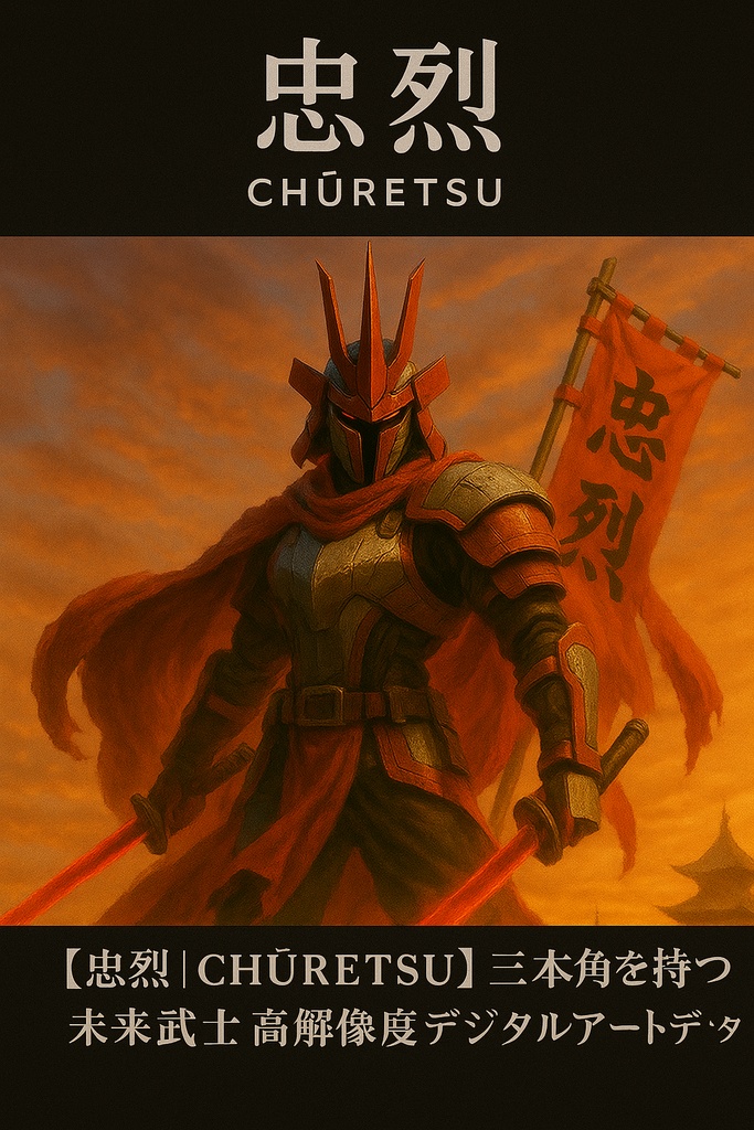 【忠烈｜CHURETSU】三本角の未来武士｜高解像度デジタルアートデータ