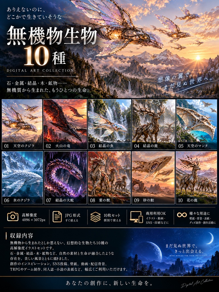 無機物生物 10種｜幻想クリーチャー背景イラスト素材集