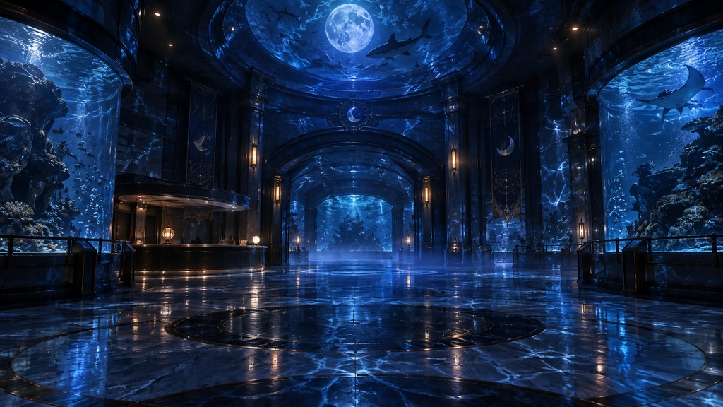 【無料背景素材】月夜の幻想水族館|閉館後の深海|FREE SAMPLE