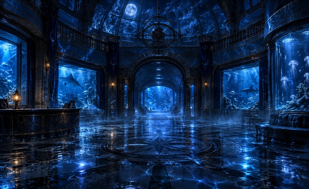 【無料背景素材】月夜の幻想水族館|閉館後の深海|FREE SAMPLE