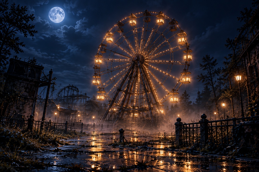 【背景9枚】月夜の廃遊園地|閉園後に灯る場所|STANDARD