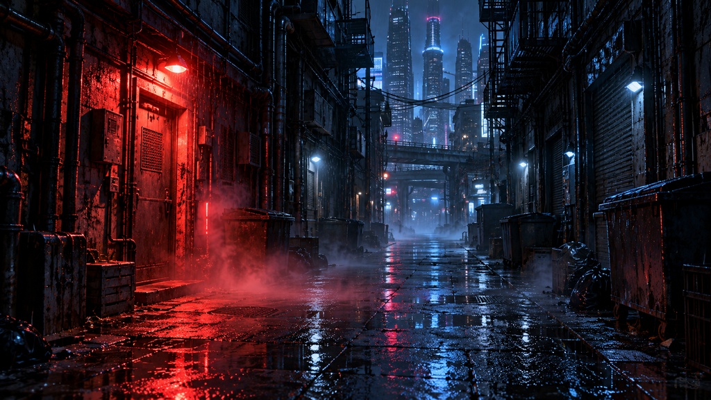 【背景9枚】雨夜のネオン都市｜午前0時の路地｜STANDARD