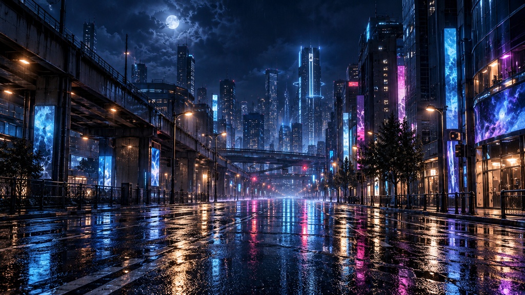 【背景9枚】雨夜のネオン都市|午前0時の路地|STANDARD