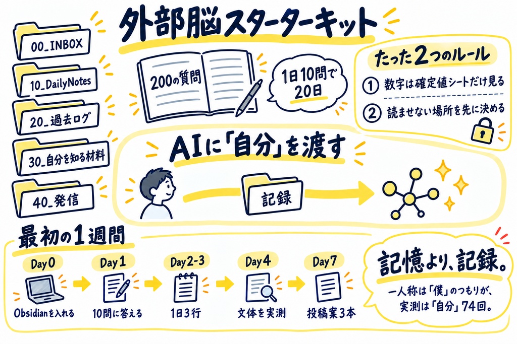 外部脳スターターキット — AIに「自分」を渡すためのObsidianVaultテンプレート＋200の質問