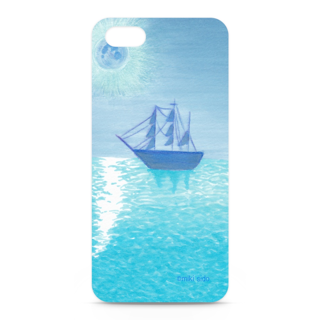 月と帆船 iPhoneケース