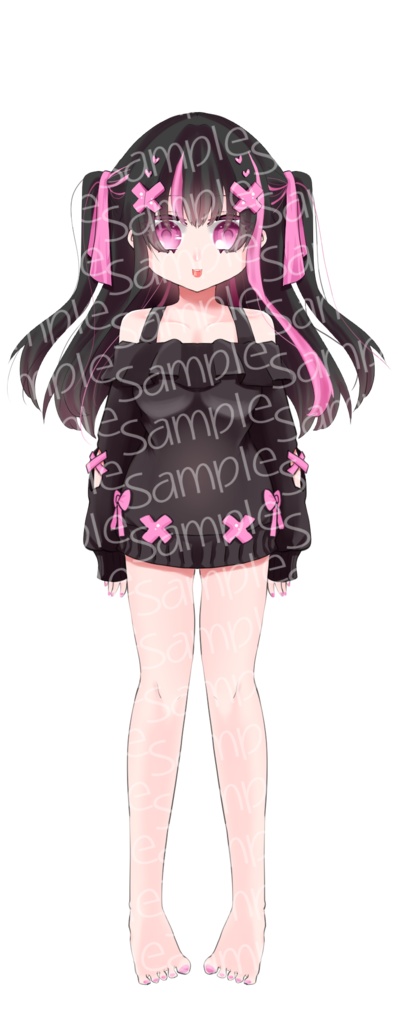 【全身立ち絵】黒髪女の子【表情×うさ耳の差分】