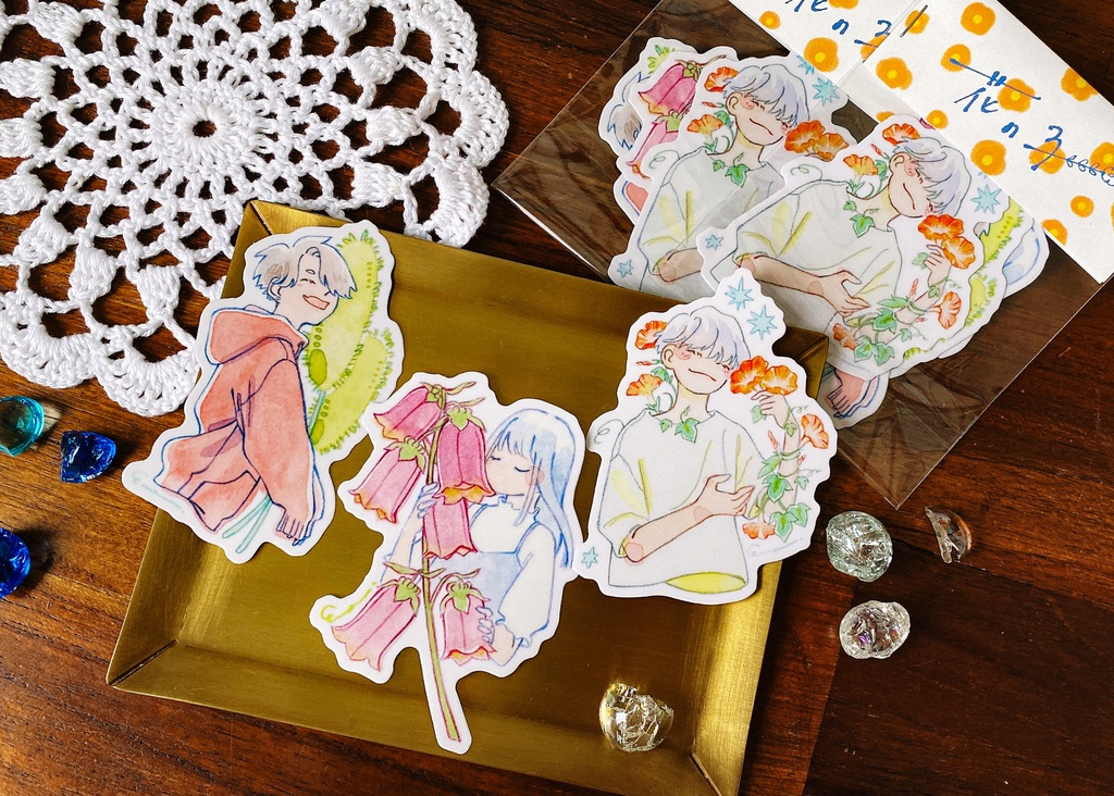 ステッカー「花の子」3種セット（オレンジ）