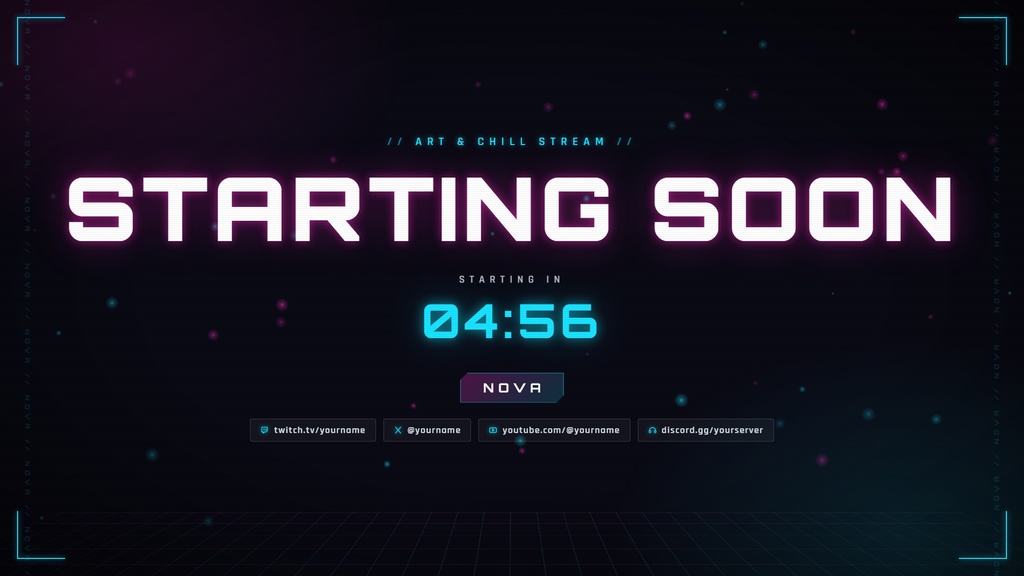 【OBS対応】NEON PULSE ─ サイバーネオン配信素材5点セット+設定ツール(スタート画面・休憩・終了・カメラ枠・テロップ)