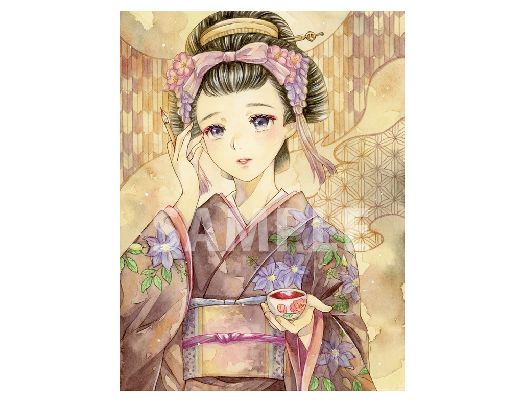 額装原画/紅をさす