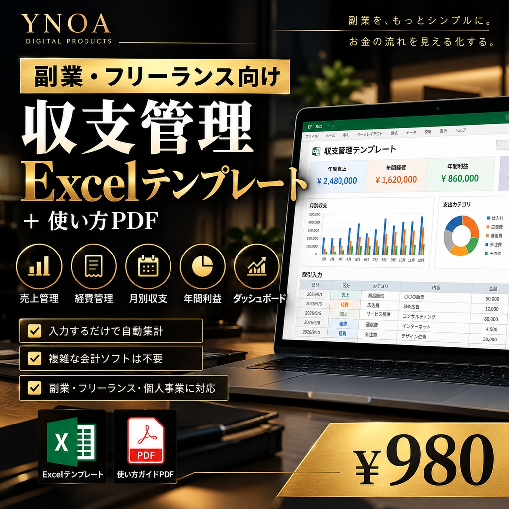 副業・フリーランス向け｜収支管理Excelテンプレート＋使い方PDF