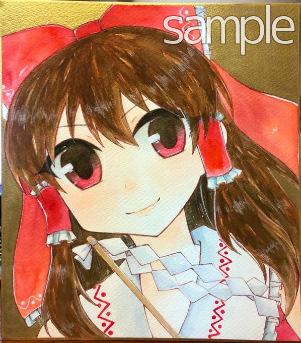 東方project 博麗霊夢 手描きイラスト 大色紙