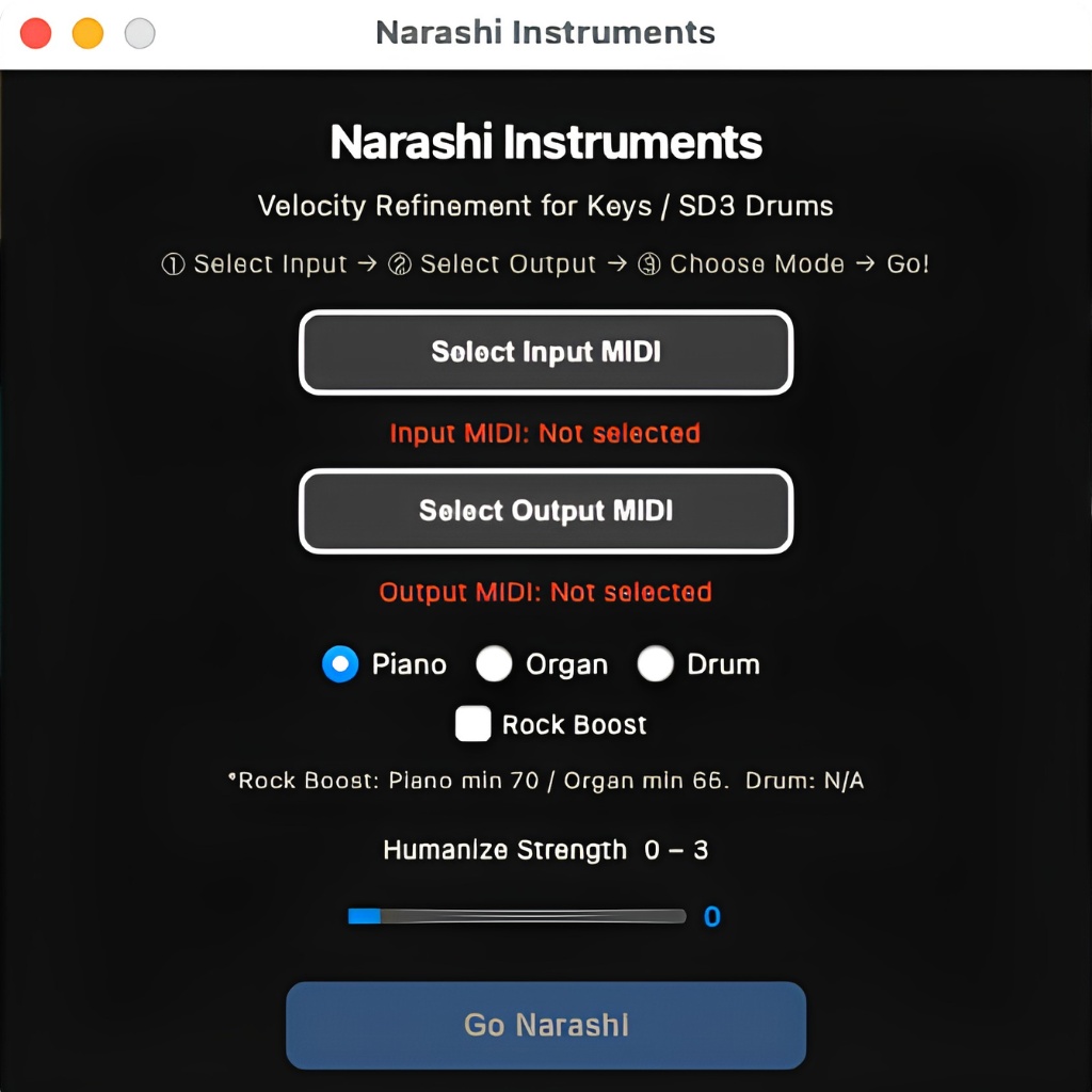 MIDIベロシティ整音ツール「Narashi Instruments」