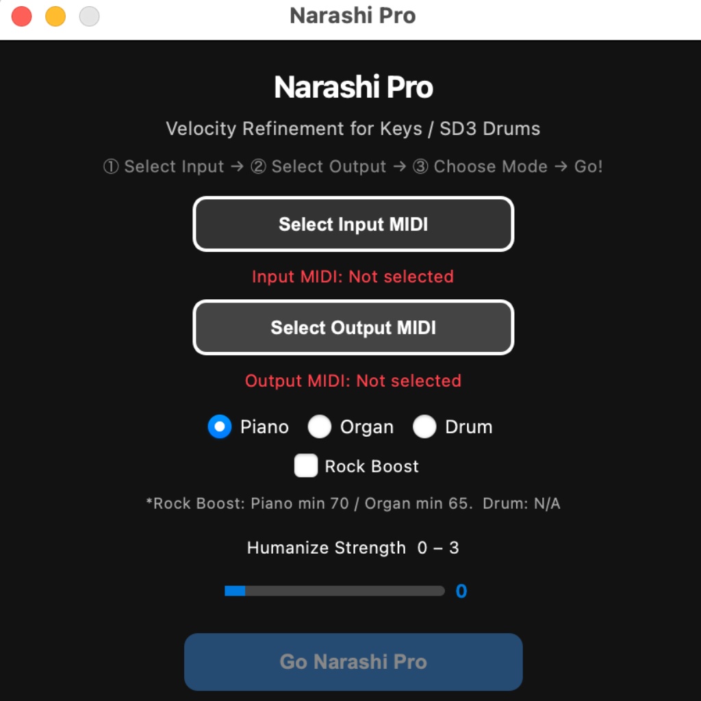 MIDIベロシティ整音ツール「Narashi Pro」