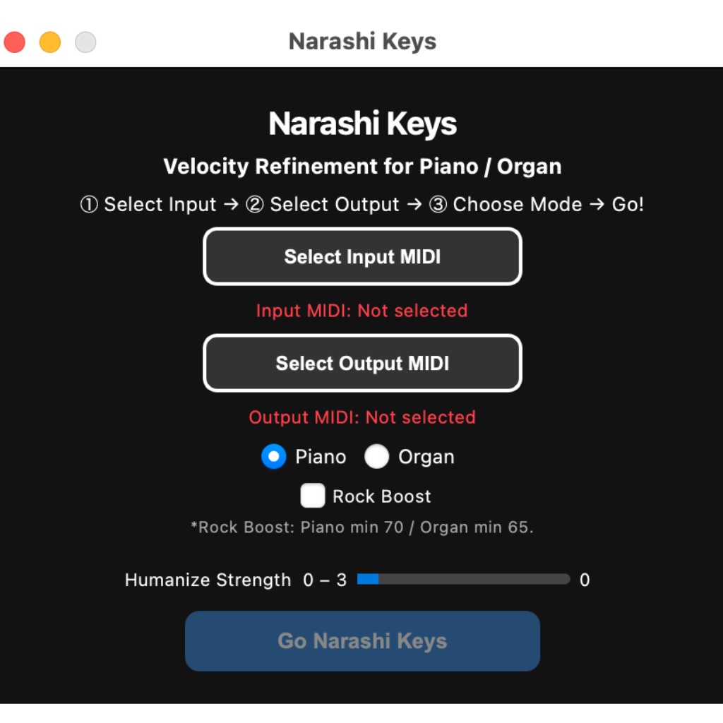 MIDIベロシティ整音ツール「Narashi Keys」