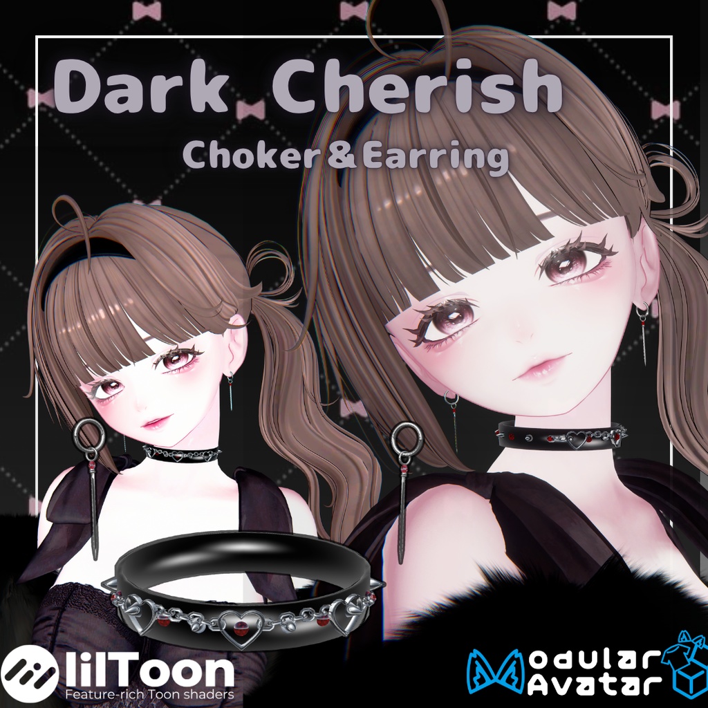 【VRC想定/22アバター対応】Dark Cherish Choker&Earring