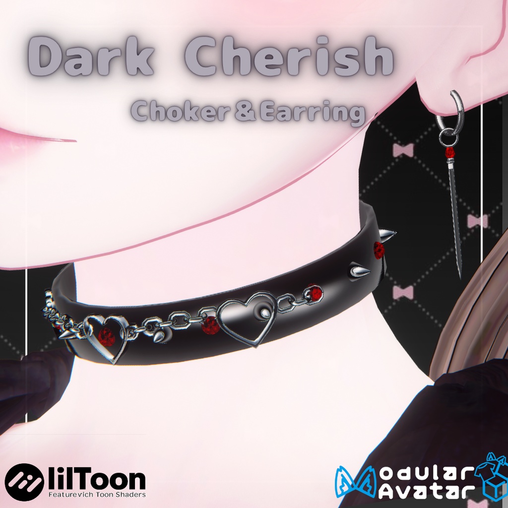【VRC想定/22アバター対応】Dark Cherish Choker&Earring