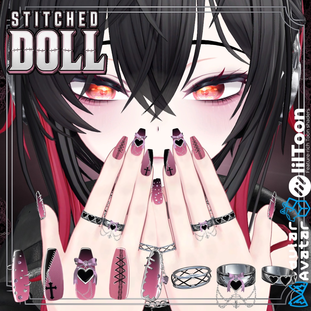 【VRC想定/22アバター対応/MA対応】Stitched Doll_Nail.Ring🎀 8/31まで40%OFF❣