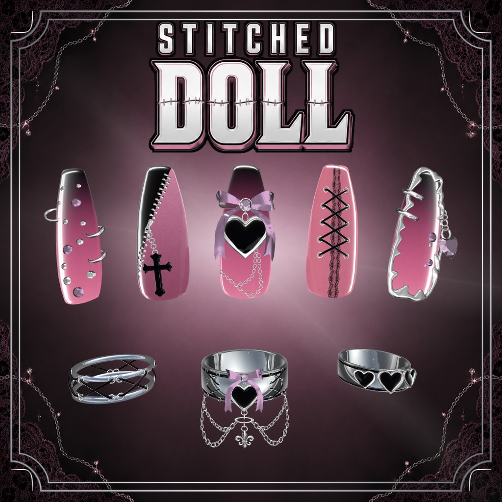 【VRC想定/22アバター対応/MA対応】Stitched Doll_Nail.Ring🎀 8/31まで40%OFF❣