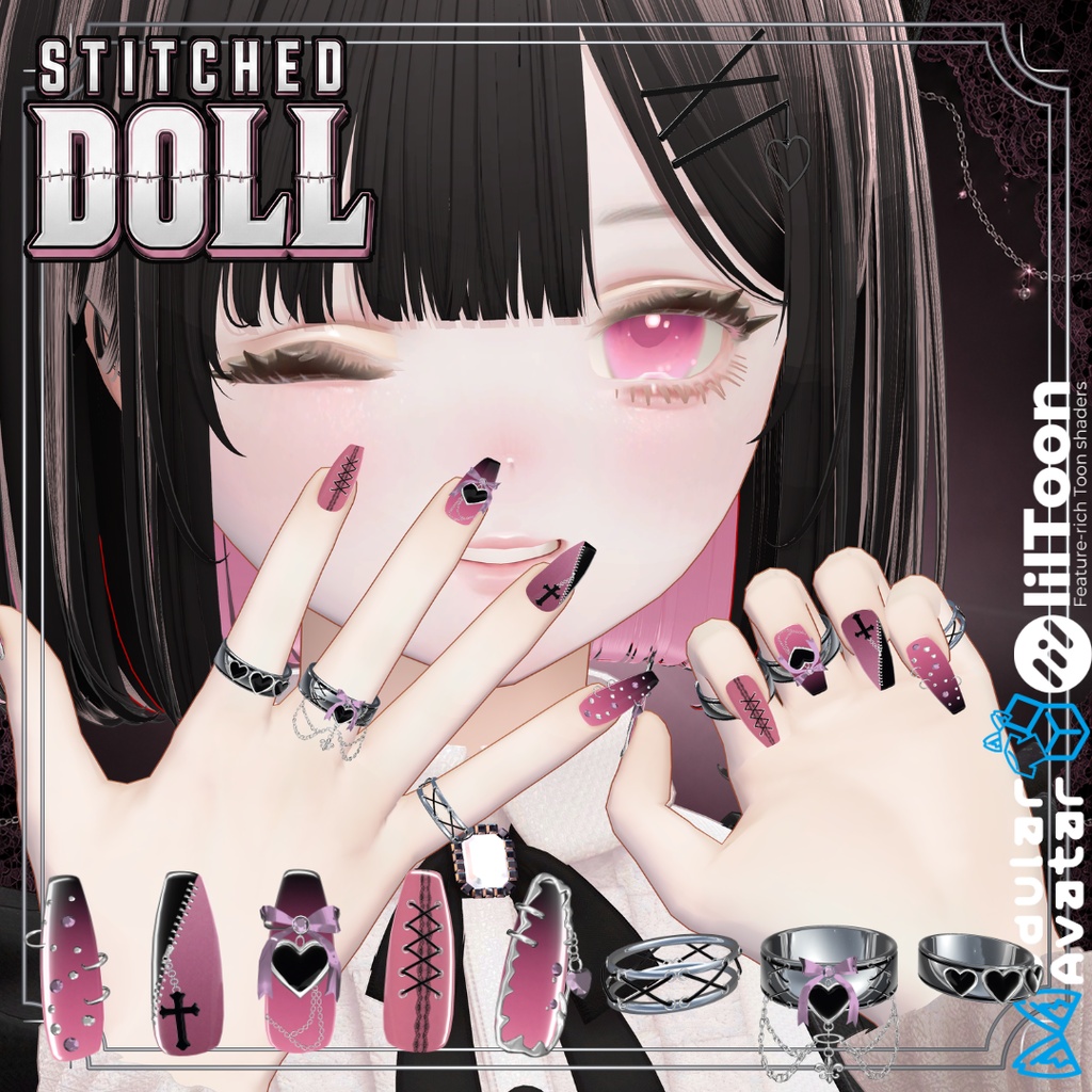 【VRC想定/22アバター対応/MA対応】Stitched Doll_Nail.Ring🎀 8/31まで40%OFF❣