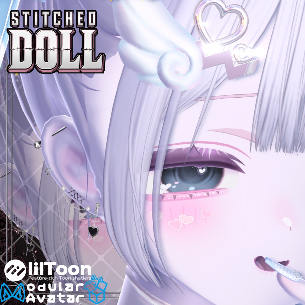 【VRC想定/22アバター対応/MA対応】🎀Stitched Doll_Earring🎀 ❣10/9まで40%OFF❣