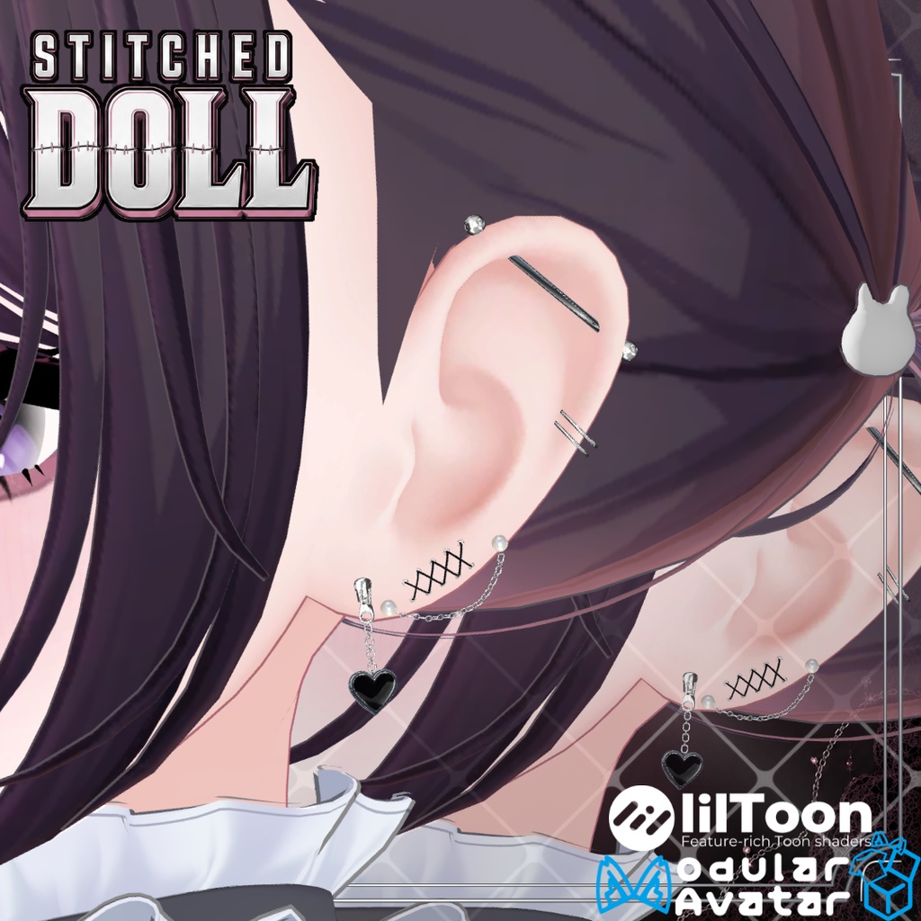 【VRC想定/22アバター対応/MA対応】🎀Stitched Doll_Earring🎀 ❣10/9まで40%OFF❣