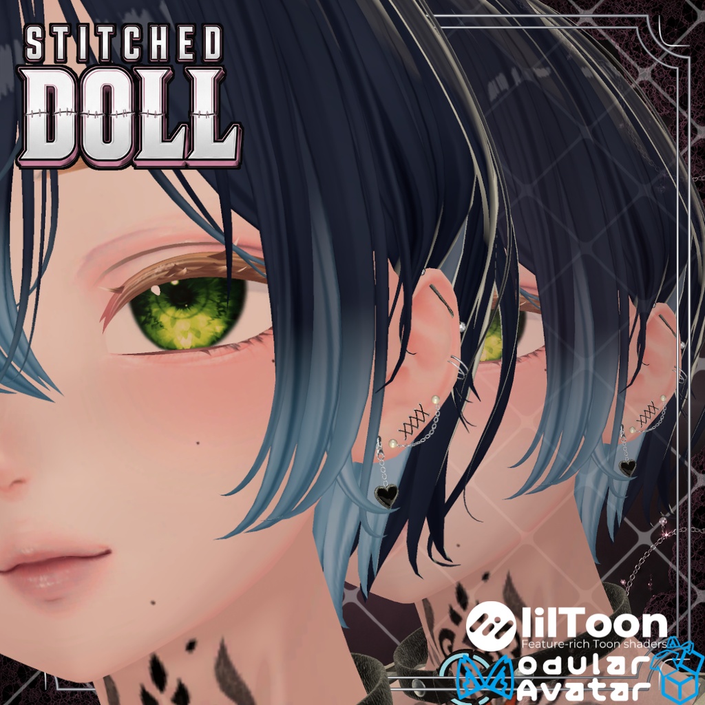 【VRC想定/22アバター対応/MA対応】🎀Stitched Doll_Earring🎀 ❣10/9まで40%OFF❣