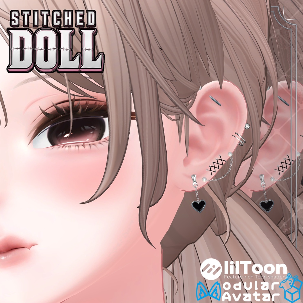 【VRC想定/22アバター対応/MA対応】🎀Stitched Doll_Earring🎀 ❣10/9まで40%OFF❣