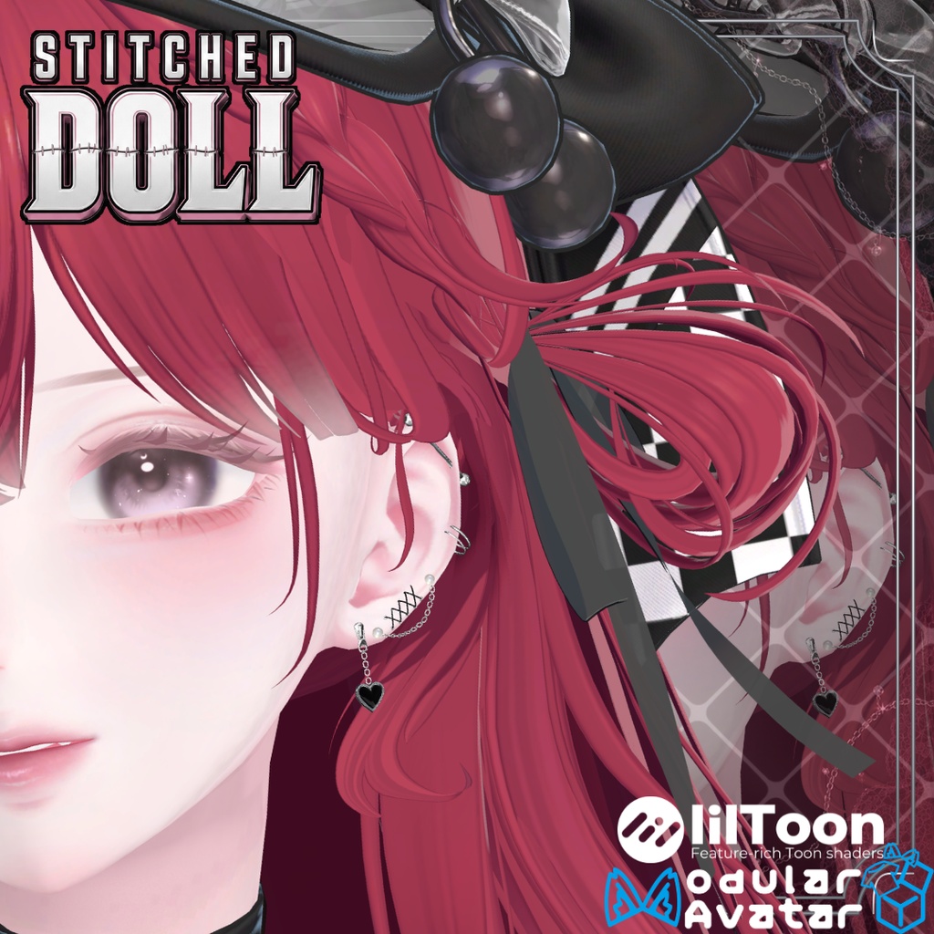 【VRC想定/22アバター対応/MA対応】🎀Stitched Doll_Earring🎀 ❣10/9まで40%OFF❣