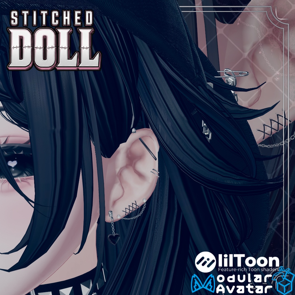 【VRC想定/22アバター対応/MA対応】🎀Stitched Doll_Earring🎀 ❣10/9まで40%OFF❣