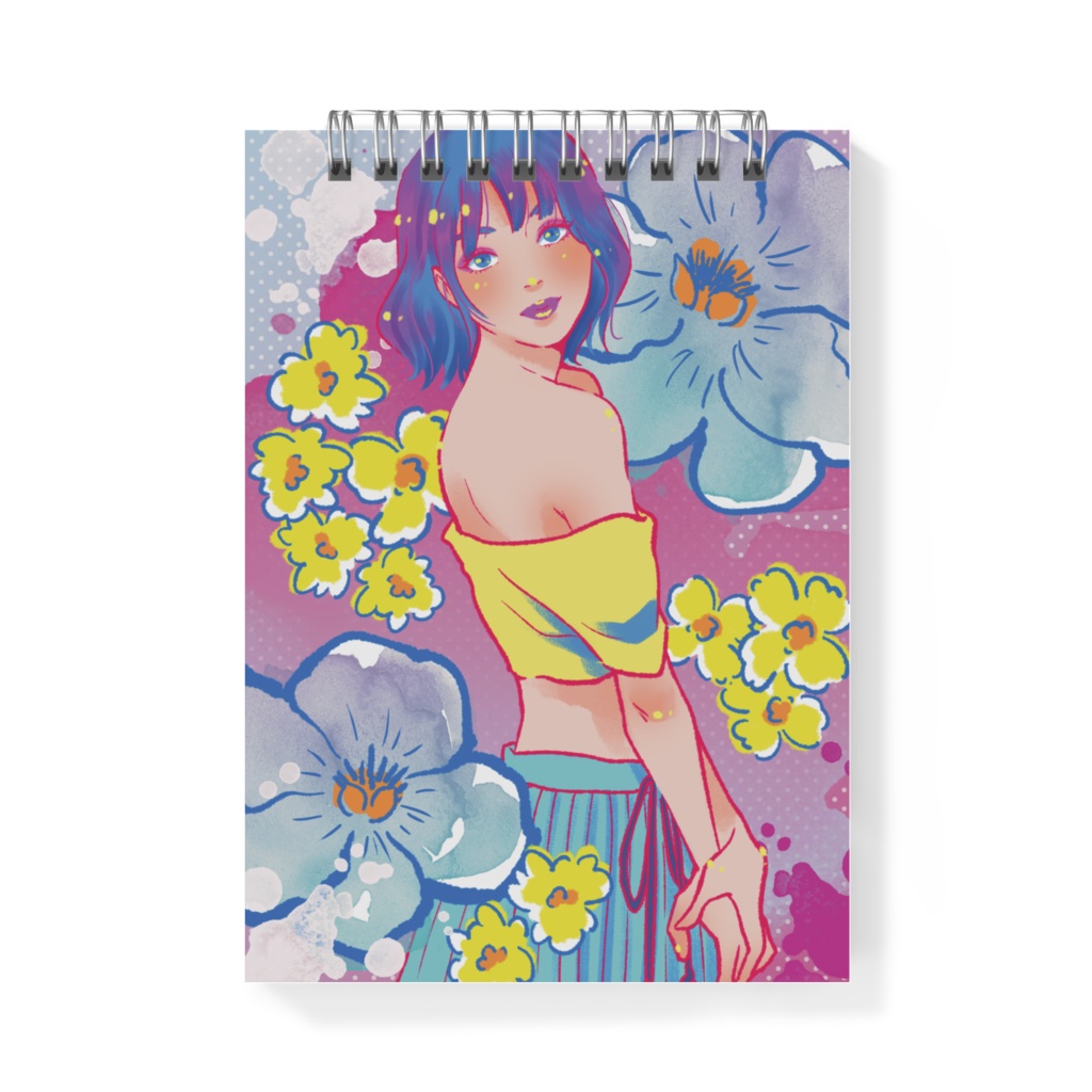 「水色FLOWER」リングメモ帳（A6サイズ）