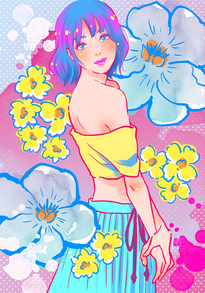 「水色FLOWER」リングメモ帳(A6サイズ)