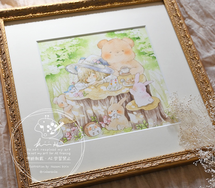 25cm角 額装原画【常連さんは朝が苦手】