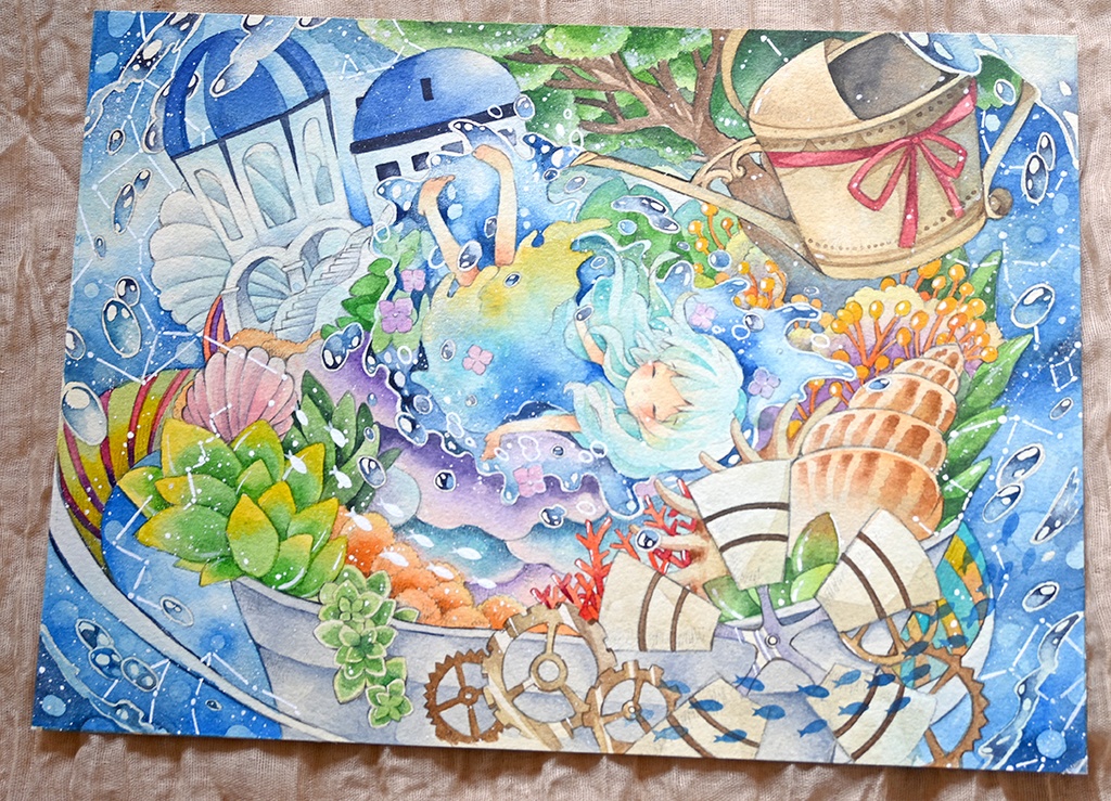 A4額装作品【アクアテラリウム】既存作品(2017年作成)