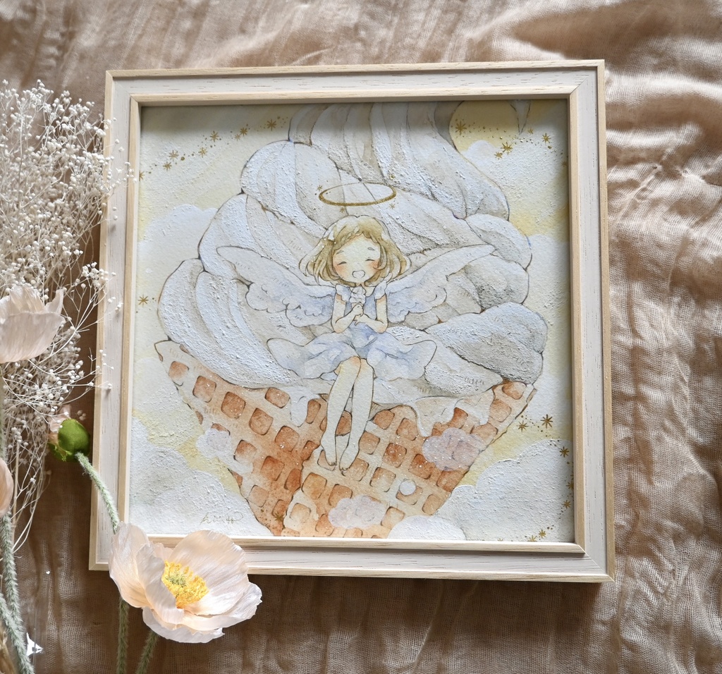 【20cm角原画】天使も大満足 ふわふわもこもこソフトクリーム