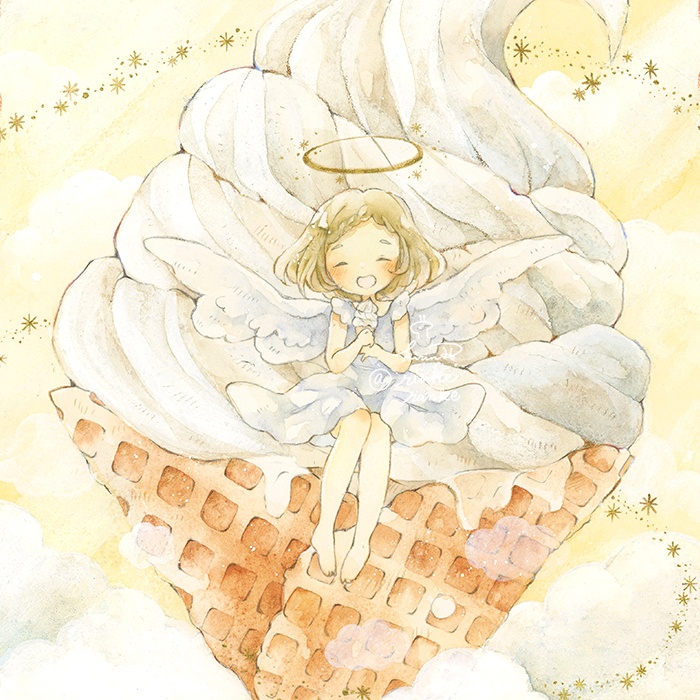 【20cm角原画】天使も大満足 ふわふわもこもこソフトクリーム