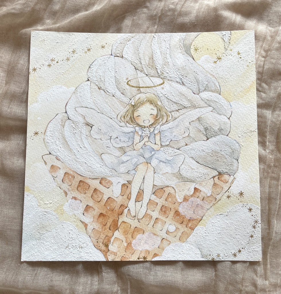 【20cm角原画】天使も大満足 ふわふわもこもこソフトクリーム