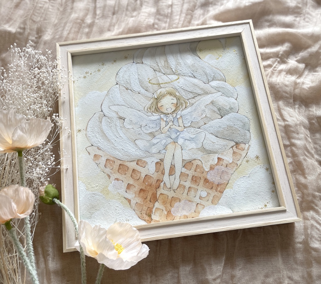 【20ｃｍ角原画】天使も大満足　ふわふわもこもこソフトクリーム