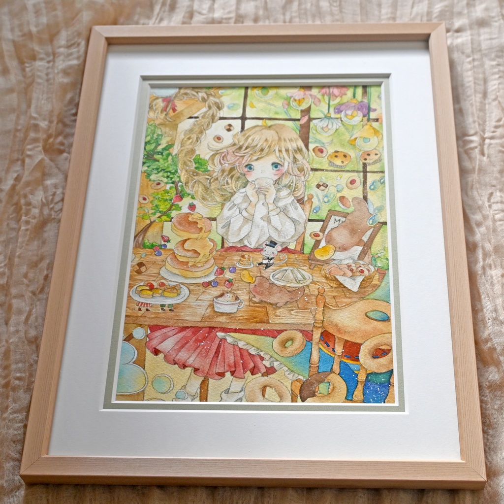 A4額装作品【お茶の時間】既存作品