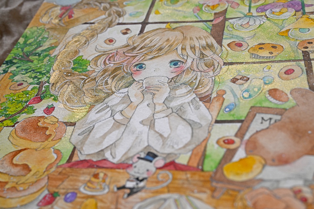A4額装作品【お茶の時間】既存作品