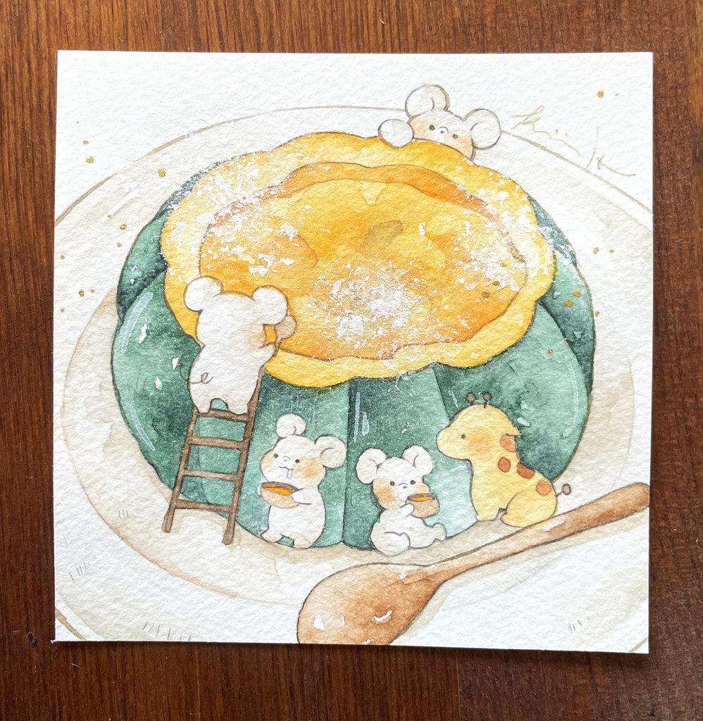 【10㎝角原画】行列のできるパンプキンスープ