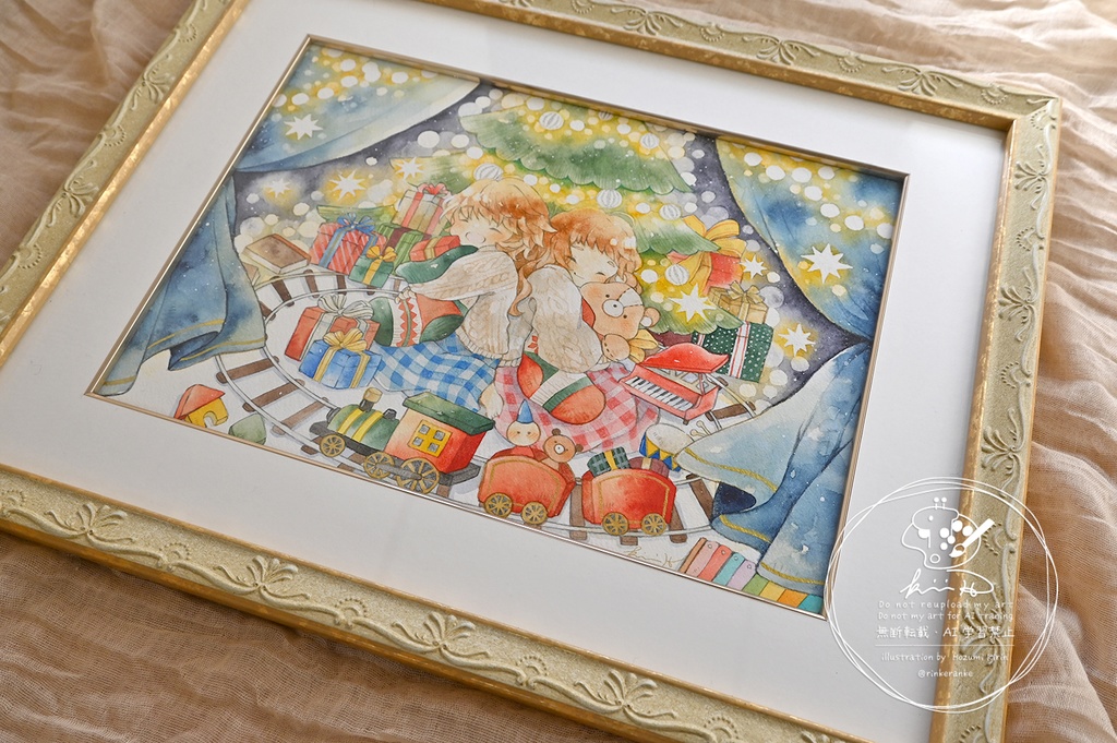 【A4額装原画】靴下いっぱいのわくわく