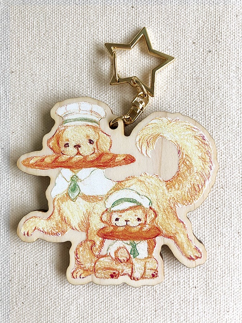 ゴールデンレトリバーとバゲット ウッドチャーム