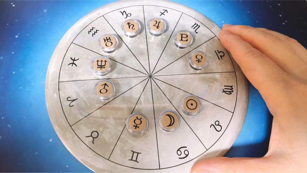 #ホロスコープマグネット 満月台座+クリアカフェオレ豆惑星マグネット(10天体セット)