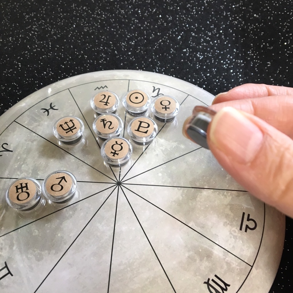 #ホロスコープマグネット 満月台座+クリアカフェオレ豆惑星マグネット(10天体セット)