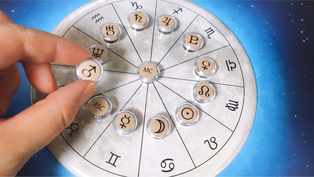 1番人気)#ホロスコープマグネット 満月台座+クリアカフェオレ豆惑星マグネット(10天体+3感受点セット)