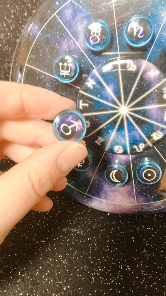 #ホロスコープ台座 サインダイヤル付宇宙モデル+宇宙柄豆惑星マグネット(10天体セット)